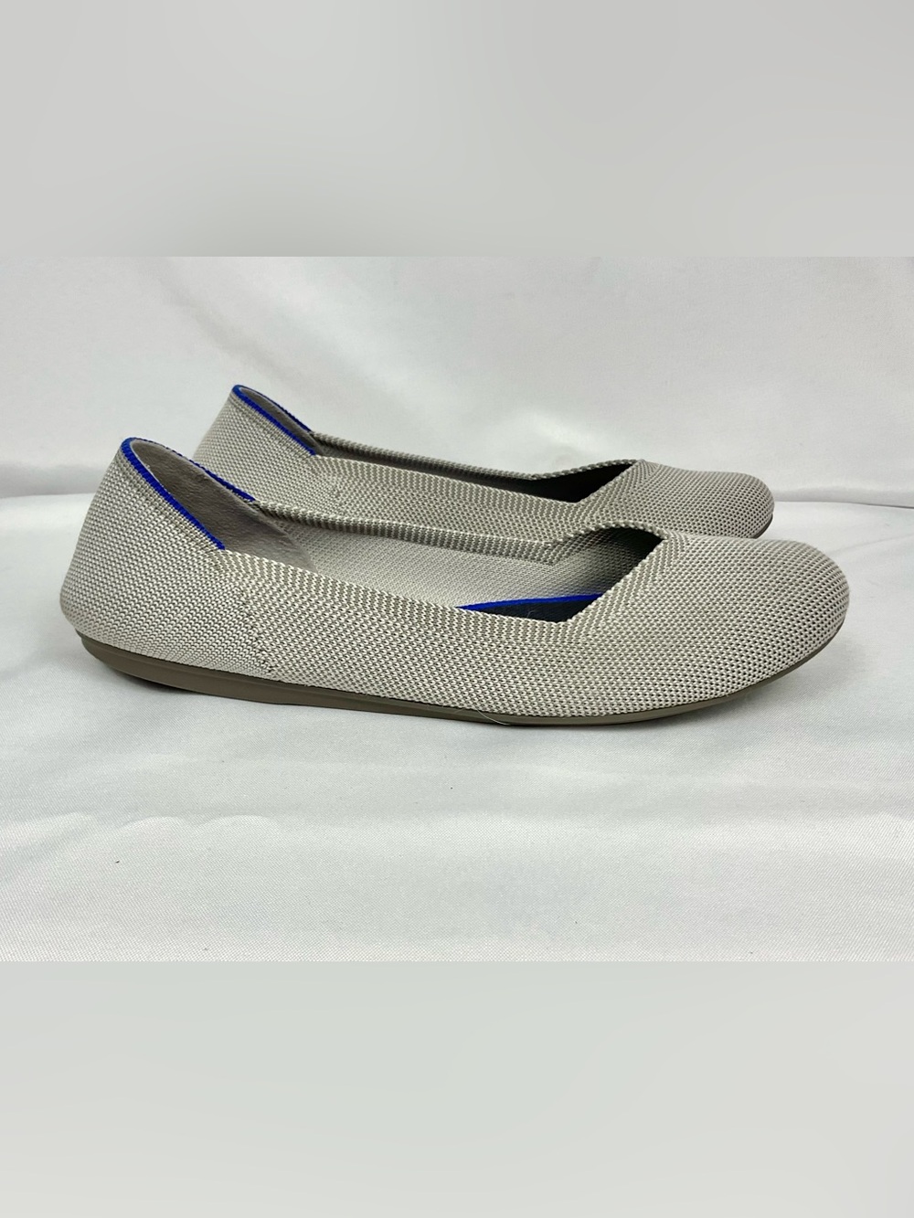 Rothy's The Flat Flax Birdseye Grey Beige Round Toe Knit Ballet Flats Sz 7.5
